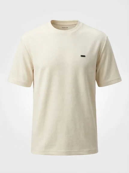 Herringbone Combed Cotton Cannoli Cream Regular Fit T Shirt