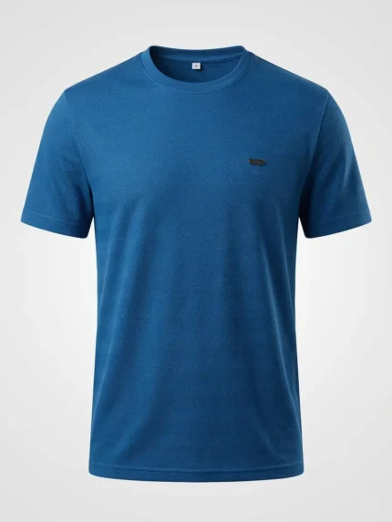Herringbone Combed Cotton Classic Blue Regular Fit T Shirt