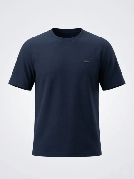 Herringbone Combed Cotton Navy Peonny Regular Fit T Shirt