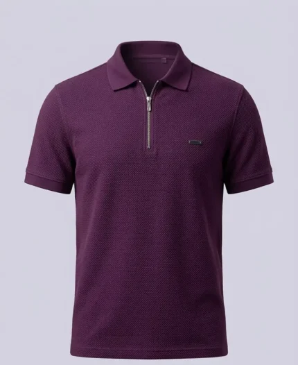 Trevior Premium Popcorn Textured Slim Fit Zipper Polo Shirt for Men-Potent Purple – 100% Combed Cotton