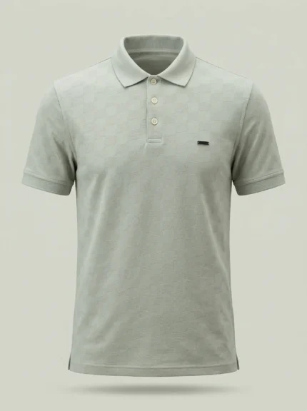 Trevior Premium Combed Cotton Slim Fit 3-Button Polo Shirt for Men Silver Sage-Textured Fabric
