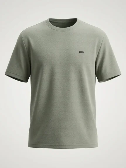 Herringbone Combed Cotton Silver Sage Regular Fit T Shirt