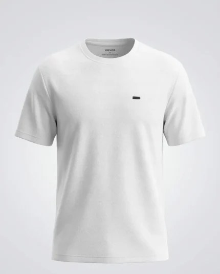 Herringbone Combed Cotton Bright White Regular Fit T Shirt
